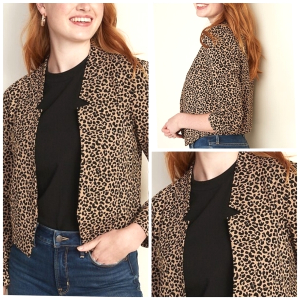 Old Navy Leopard Stretch Open Front Blazer